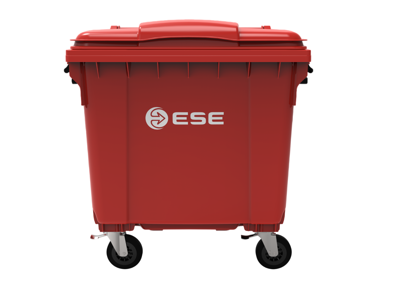 Контейнер для ТПВ, ESE, 1100 л, з плоскою кришкою, червоний, із замком